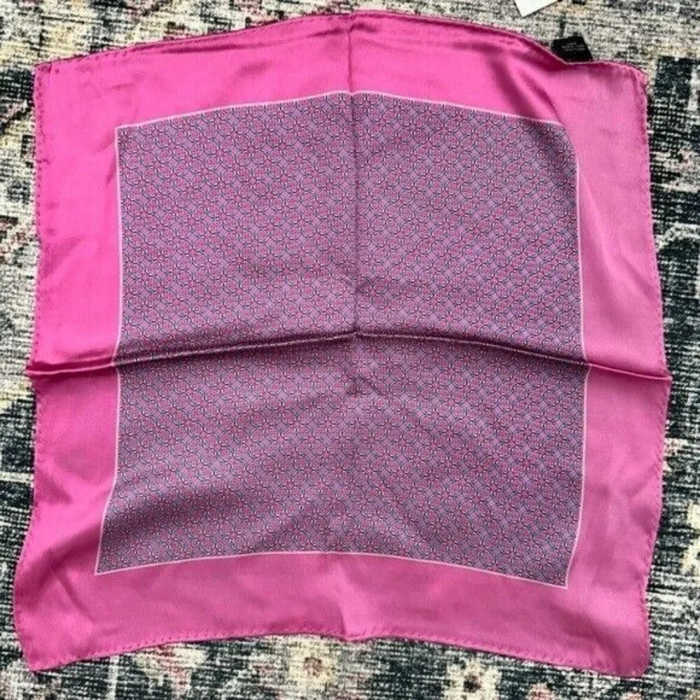 Chain Link Pattern Hot Pink Silk Handkerchief Pocket Square Scarf NEW